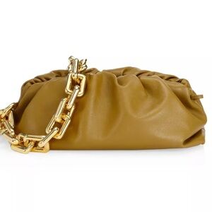 Bottega-like Chain Pouch, leather w/heavy square chain, frame bag purse designer